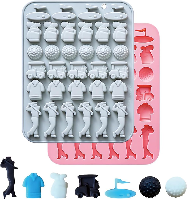 2Pcs Golf Themed Chocolate Moulds Silicone Candy Gummy Moulds Golf Ball Bags Shi