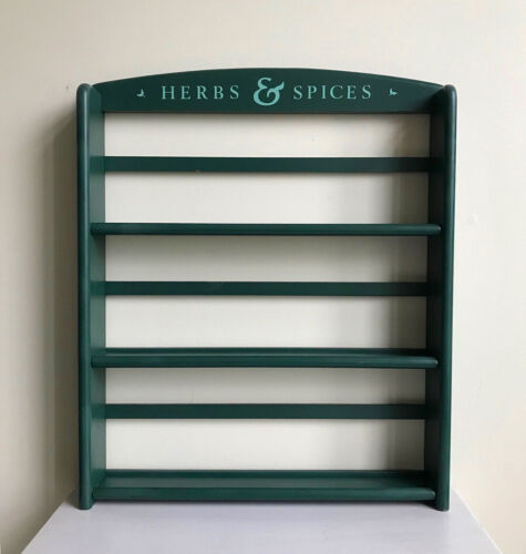 Vintage Green Wooden Spice Rack with 3 Shelves 15.25" X 18" Retro Kitchen Decor