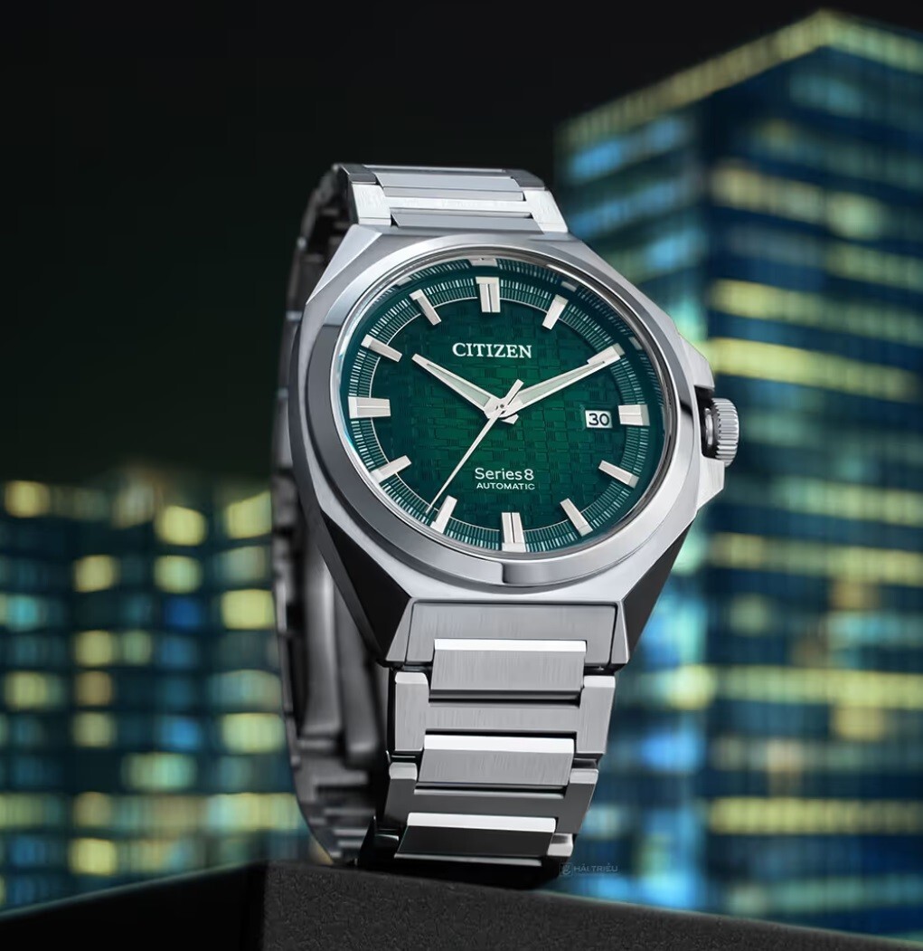 Pre-owned Citizen Series 8 Nb6050-51w Green Automatic Stainless Steel Men's Dress Watch