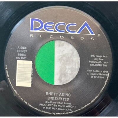 Rhett Akins She Said Yes / Old Dirt Road 45 Country 1995 DECCA 55085