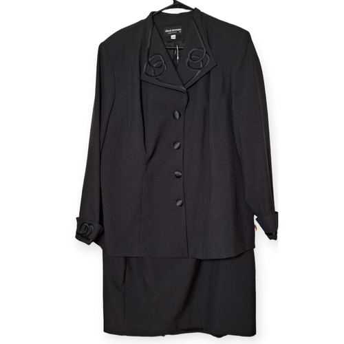 VTG 90s Chad Stevens Black Skirt Suit, 2 Piece Set, Squiggle, Goth Formal 2X 20W