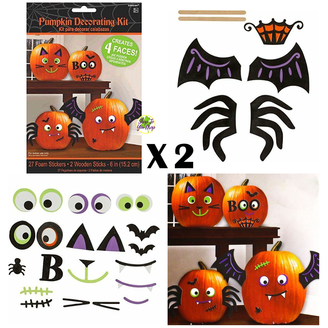 Halloween Pumpkin Decorating Kits 2 X 29 Pieces 8 Faces Stickers