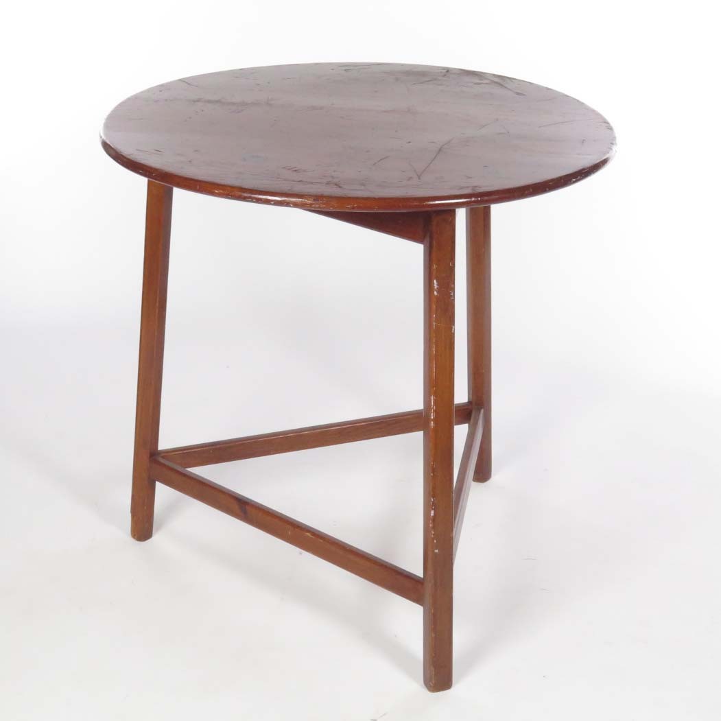 Vtg wooden cricket table round stretcher base rustic primitive country farmhouse