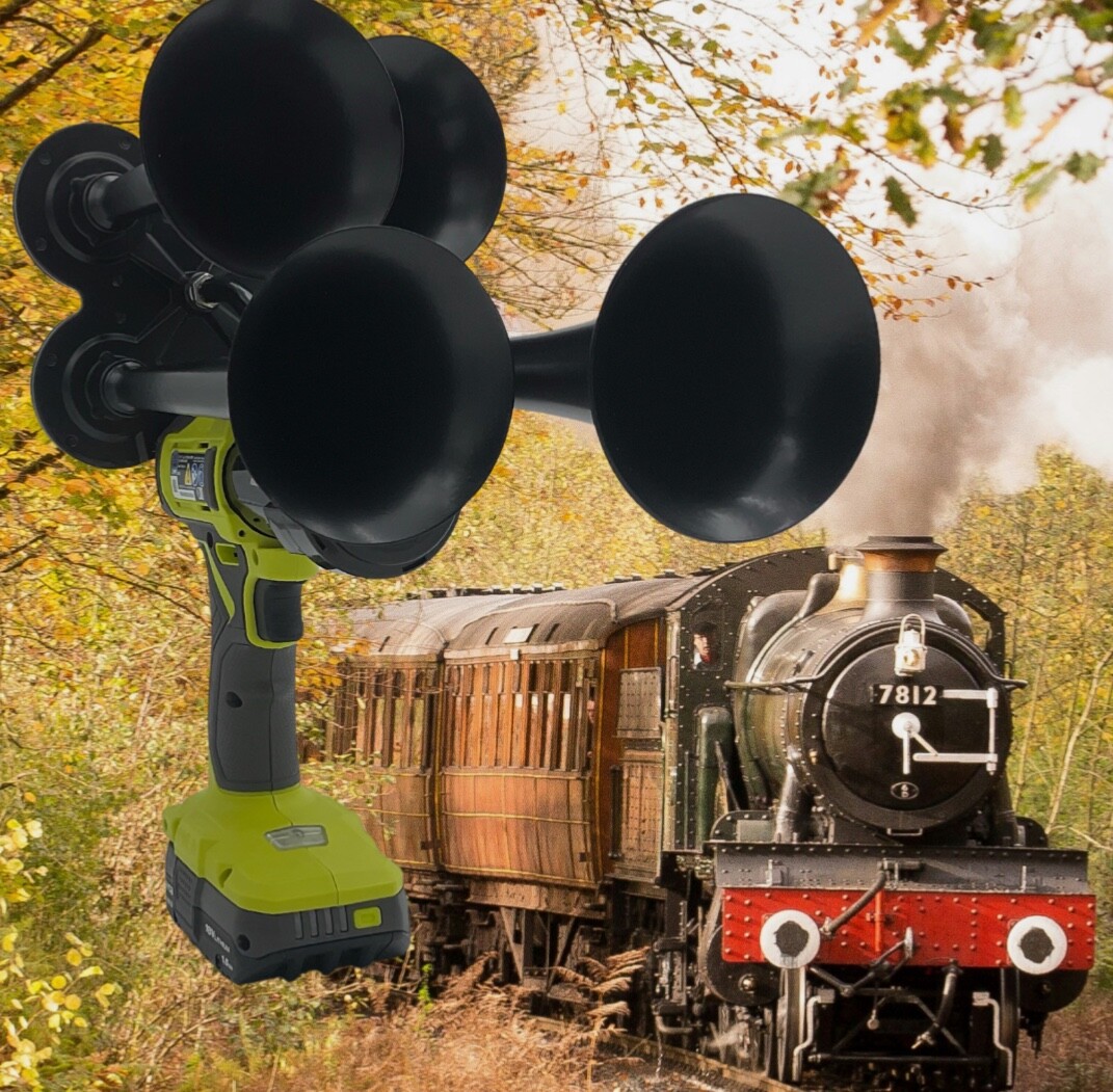 Premium For Ryobi 18V Drill Train impact 4 Horn Quad Black Air Trumpets w/Bonus