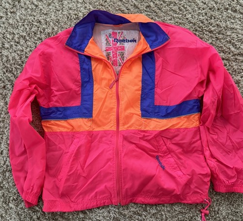 Vintage Reebok Nylon Windbreaker Jacket Neon Pink Orange 90s