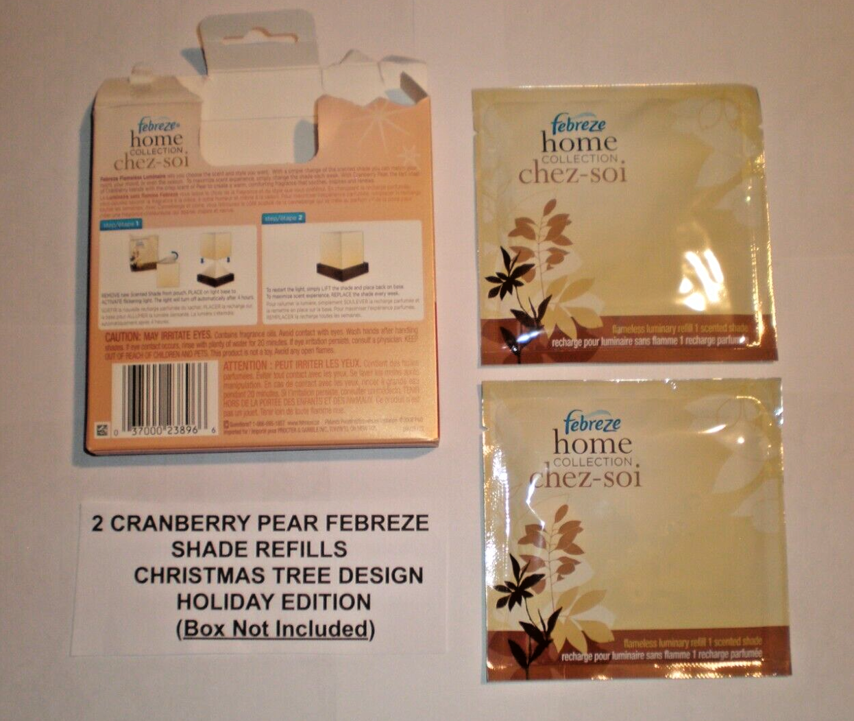 (2) Febreze Flameless Luminary Shade Refills CRANBERRY PEAR HOLIDAY TREE NO BOX