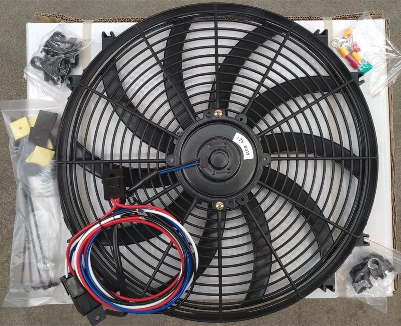 16" Universal Elektrische Lüfter Kühlerlüfter 12V 80W & Thermostat-Relais-Kit