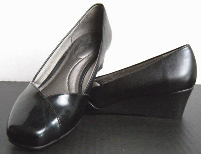 LifeStride Shoes Size 8.5M Soft System Wedge Heel Womens Black Faux Leather