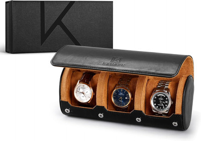 Luxury Watch Roll KW6M PLUS-BK - Premium Leather Travel Watch Case for 3 Watches