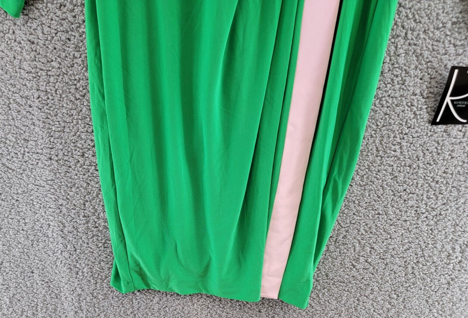 Kasper Colorblocked Faux-Wrap Sheath Dress Women's S Green/Pink Back Zip Closure - Picture 4 of 17