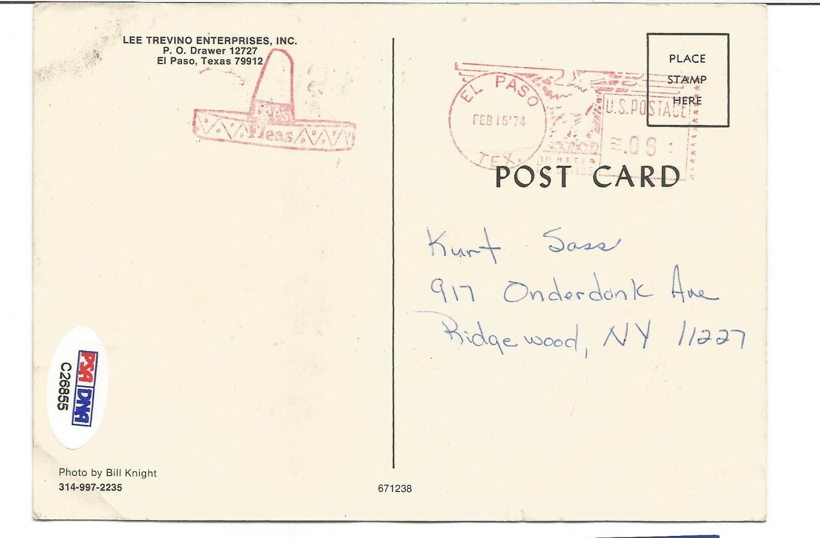 Lee Trevino Signed 4.25