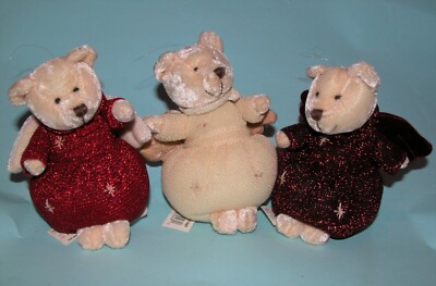 Russ Berrie plush angel bears 3pc set #10148 NEW lite & dark red, white 