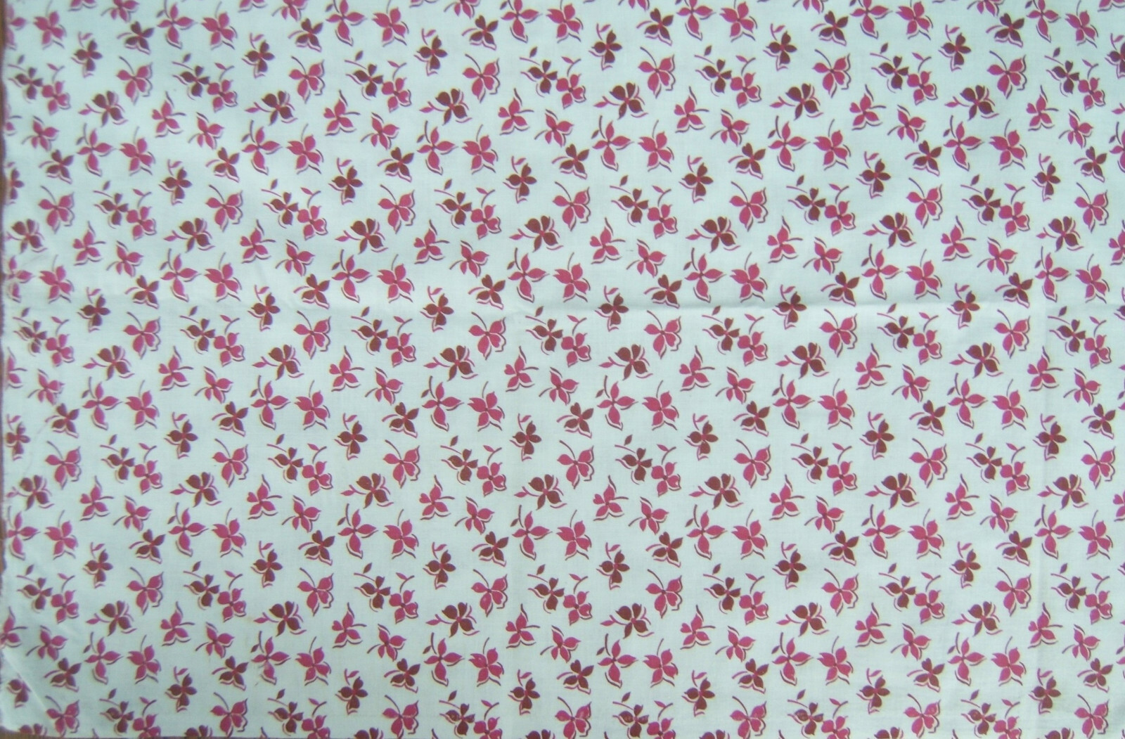 Vintage Cotton Fabric Small Print Floral Raspberry and Brown 43.5