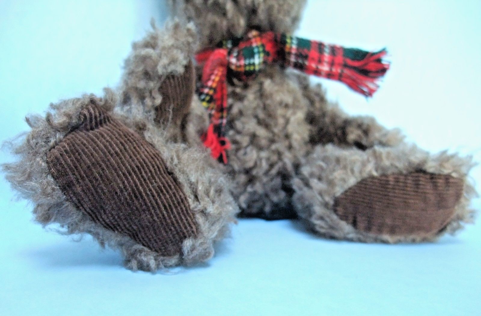 Russ Berrie Buck Brown Bear With Reindeer Antlers and Red Plaid Scarf