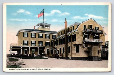 Postcard Brant Rock House Brant Rock, MA, U.S. Flag