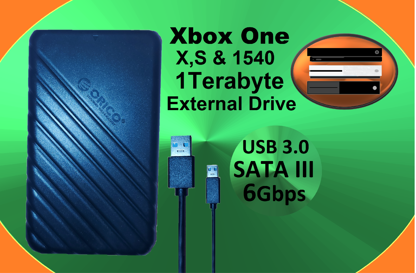 1TB Portable Hitachi External USB 3.0/3.1 Hard Drive  HDD For Xbox One, PS4, PS5