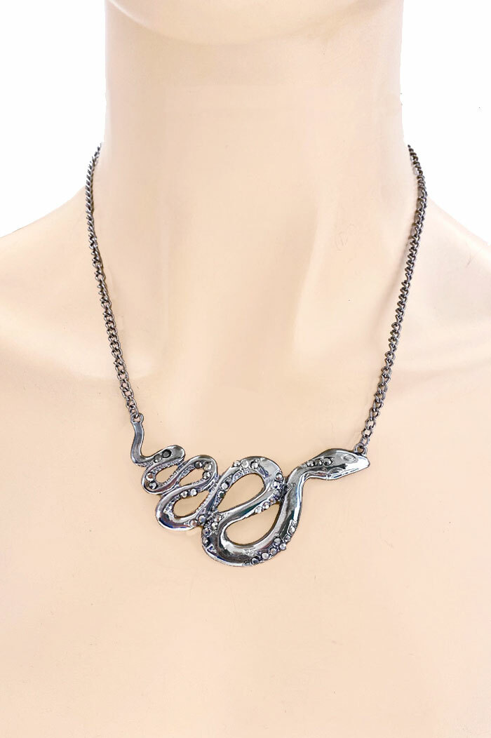 【MUCENT】MAMBA SIGNATURE SNAKE O-RING NECKLACE★25SS★ Gunmetal Mamba Snake Serpent Necklace Casual, Urban, Hip Hop
