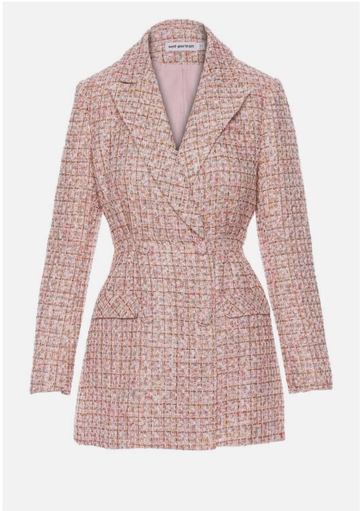 Pre-owned Self-portrait Pink Tweed Blazer Dress Uk4,6,8,10,12,