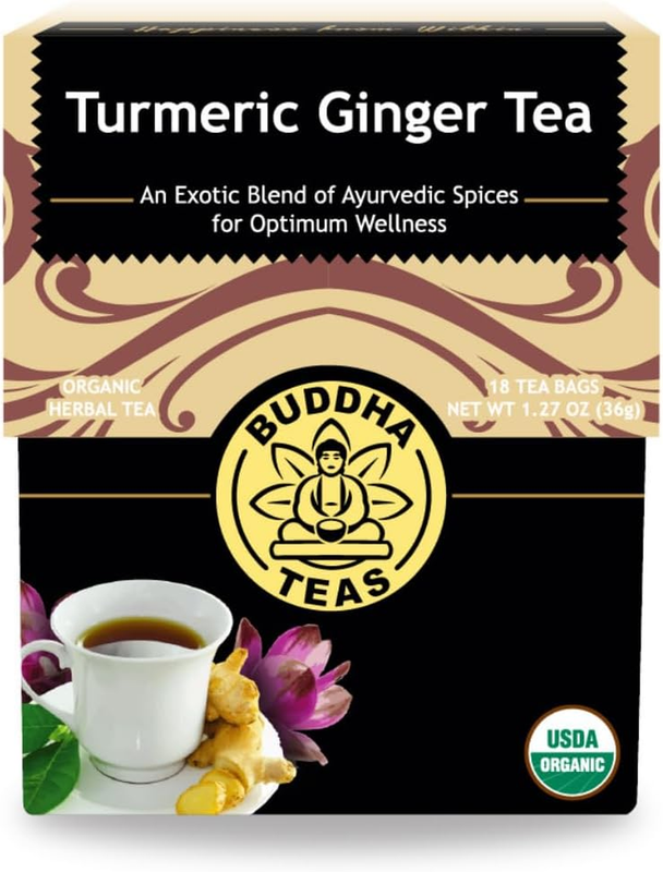 Buddha Tea Organic Turmeric Ginger Flavor 18 Bags Healthy Digestion Non-GMO