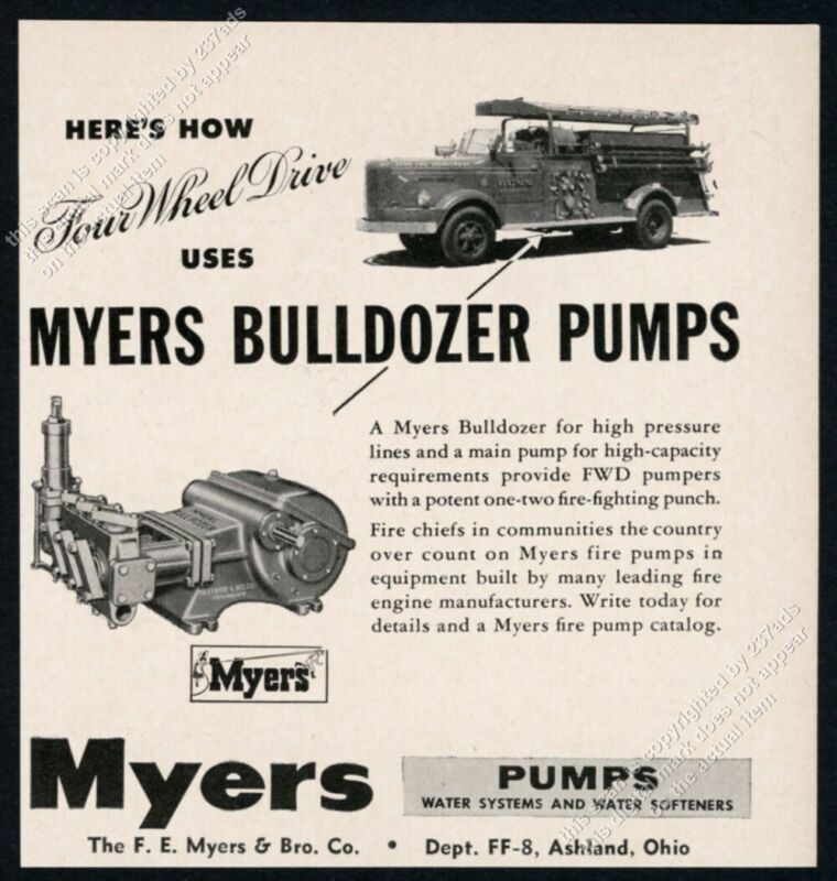 1955 Myers Bulldozer Pump FWD fire truck Dunn Fire Department photo trade ad