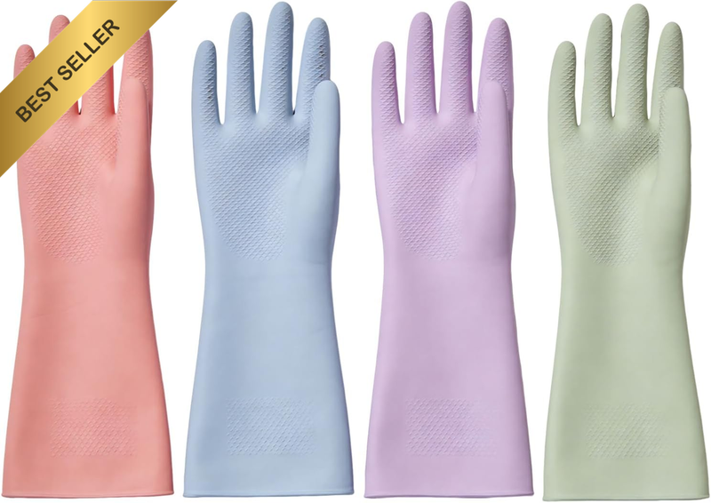 4 Pairs Rubber Kitchen Dishwashing Gloves Water Resistant Reusable Household Cle