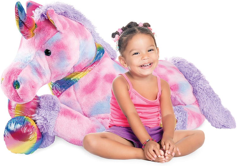 52 Inch Kids X-Large Plush Unicorn Life-Size Stuffed Toy Rainbow Details Tie-Dye