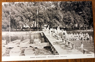 Postcard UNP Swimming, Boating Docks, Camp Kosciusko, Winona Lake, Indiana IN