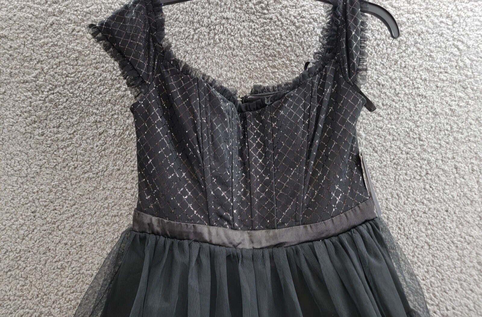 City Studio Tiered Mesh Off-The-Shoulder Fit & Flare Dress Juniors' 9/10 Black - Picture 3 of 16