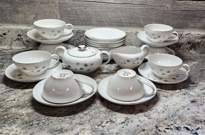 Vintage Creative Fine China Platinum Star Burst 1014 Coffee / Tea Set  26 Pieces