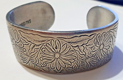 Salisbury Pewter Etched Floral Cuff Bracelet Flower of the Month APRIL