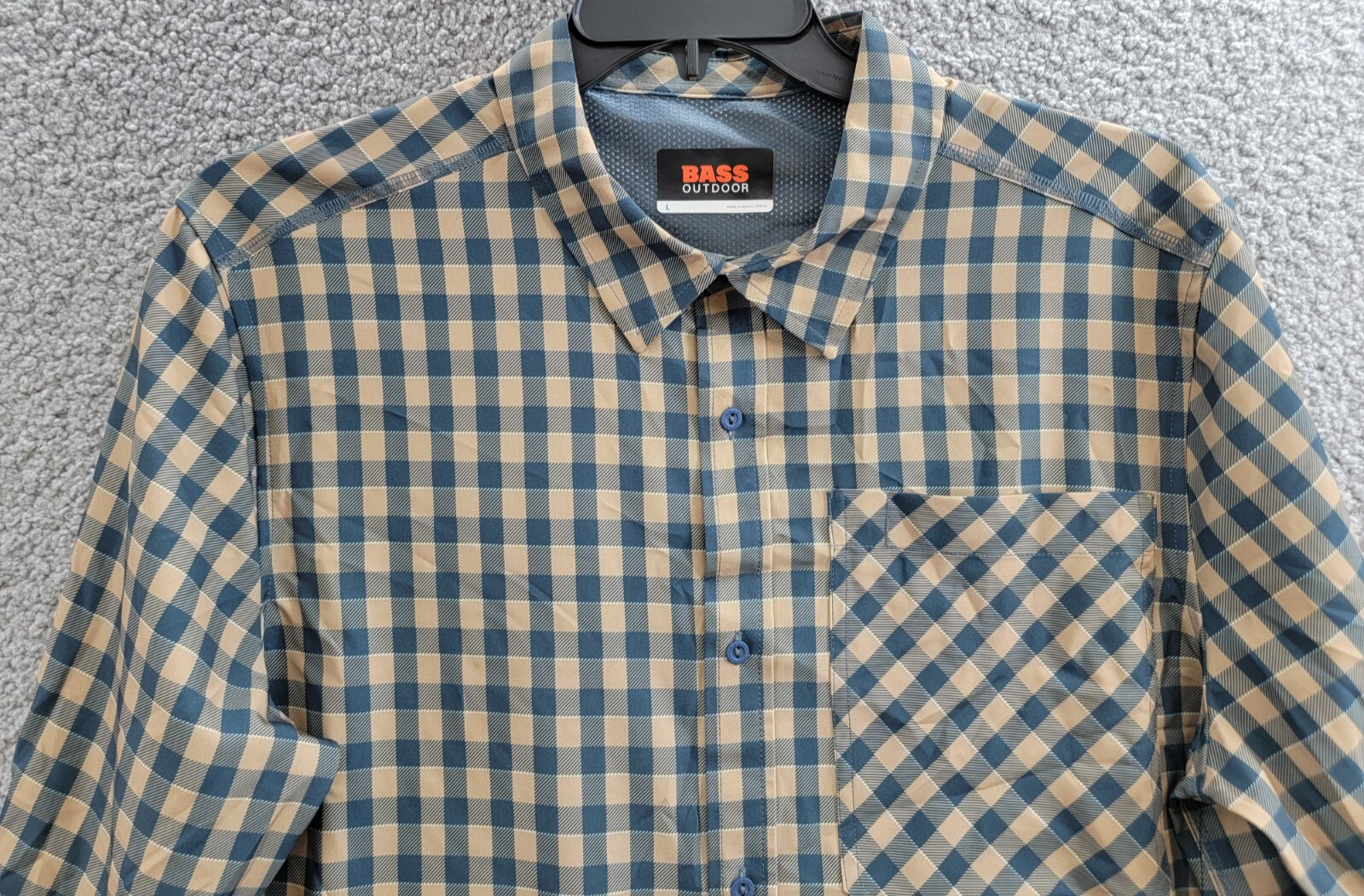 Bass Outdoor Cool Plaid Long-Sleeve Shirt Men's L Kelp Small Buffalo Collared - Picture 3 of 20