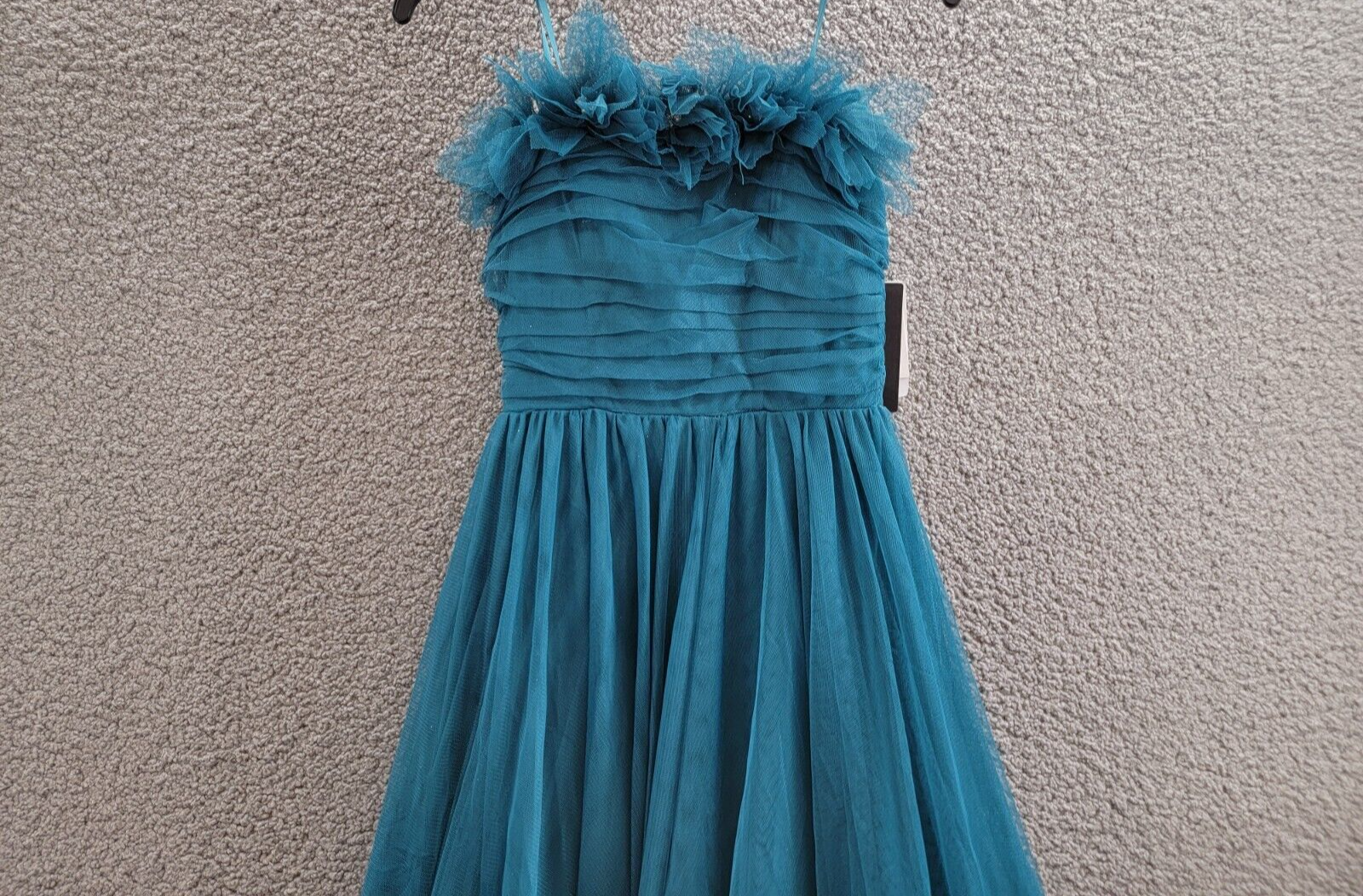 City Studio Flower-Neck Ruched Strapless Ballgown Juniors' 3/4 Teal Back Zip - Picture 3 of 15
