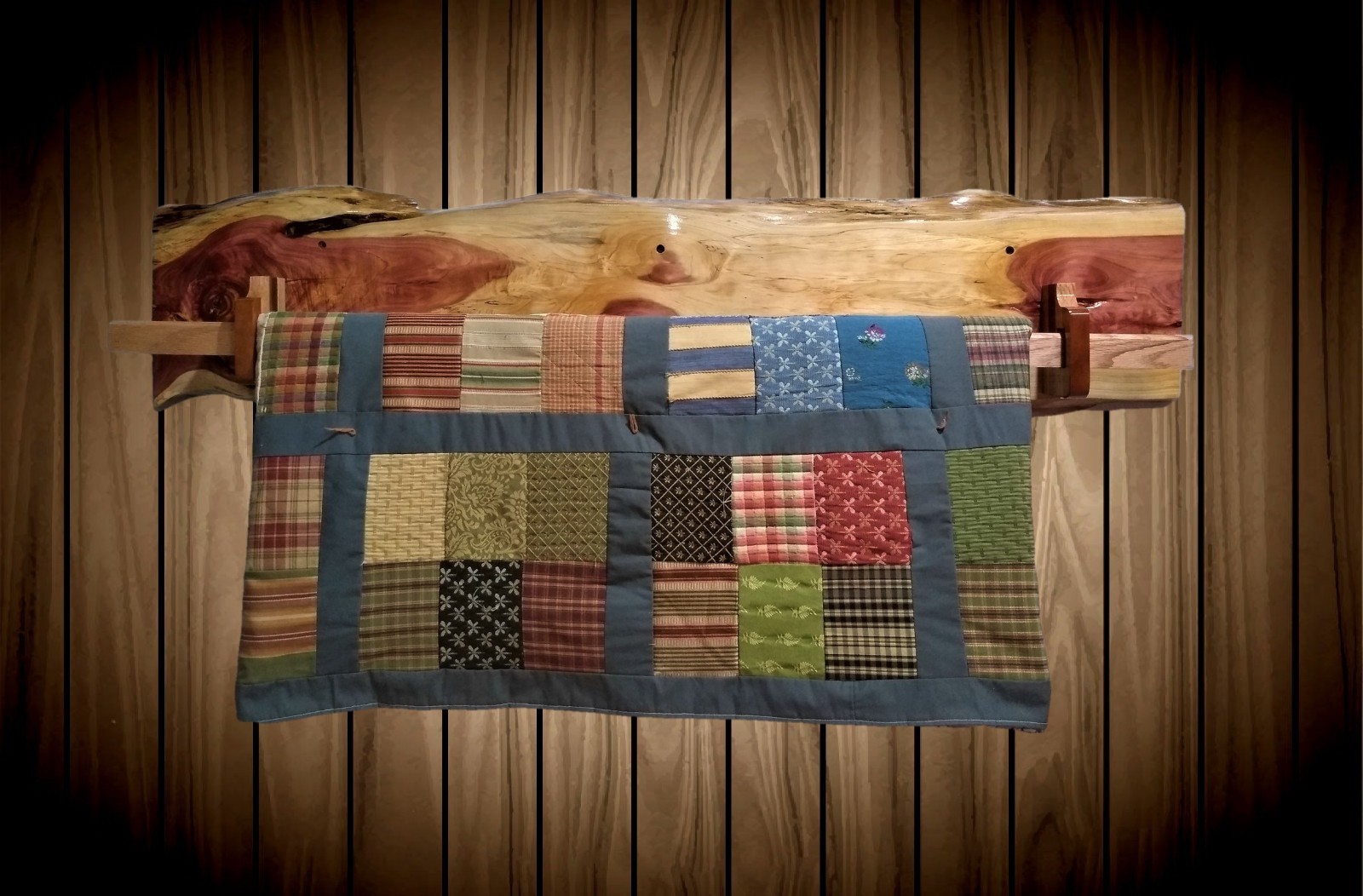 Rustic Hanging Wood Quilt Rack Live Edge Knotty Red Cedar Home Cabin Decor Gift