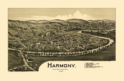Historic Panoramic View  Harmony Pennsylvania  Fowler 1901  34.99 x 23
