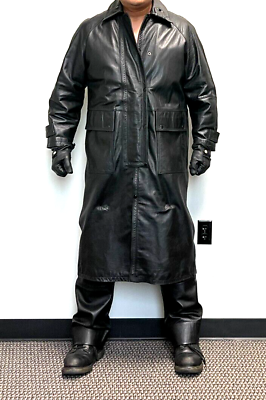 FMC Black Leather Duster Coat Size Medium