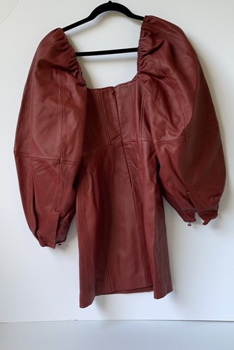 Pre-owned Asos Design Asos Edition Womens Real Leather Mini Dress With Bust Ruching In Chestnut 2 In Brown