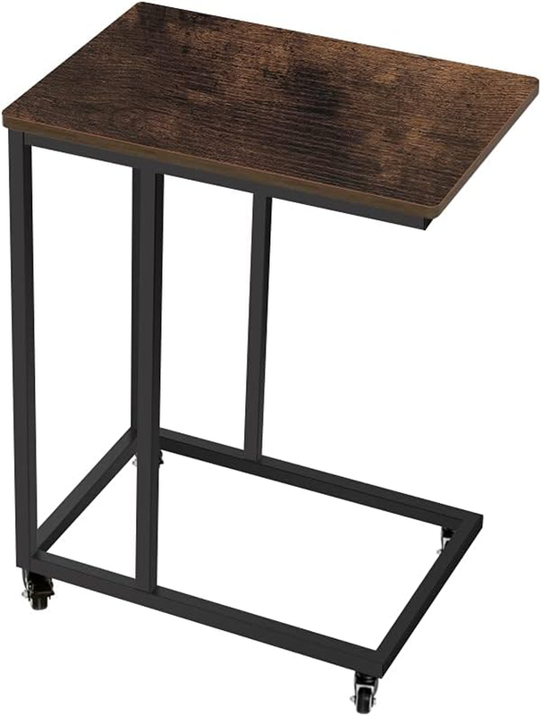 End Table Side Table TV Tray C Shaped Snack Table with Metal Rolling