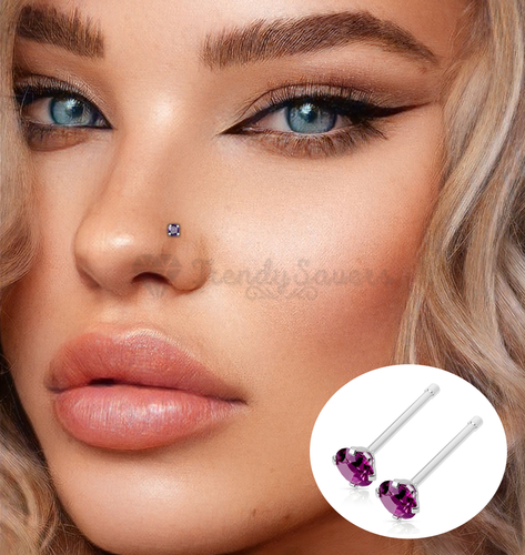 Exquisite Nose Stud Ring 2MM Purple CZ Crystal Body Piercing