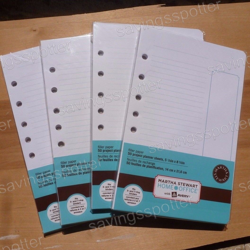 Martha Stewart Office Planner Filler Paper 5.5x8.5 Mini Binder 7 Hole