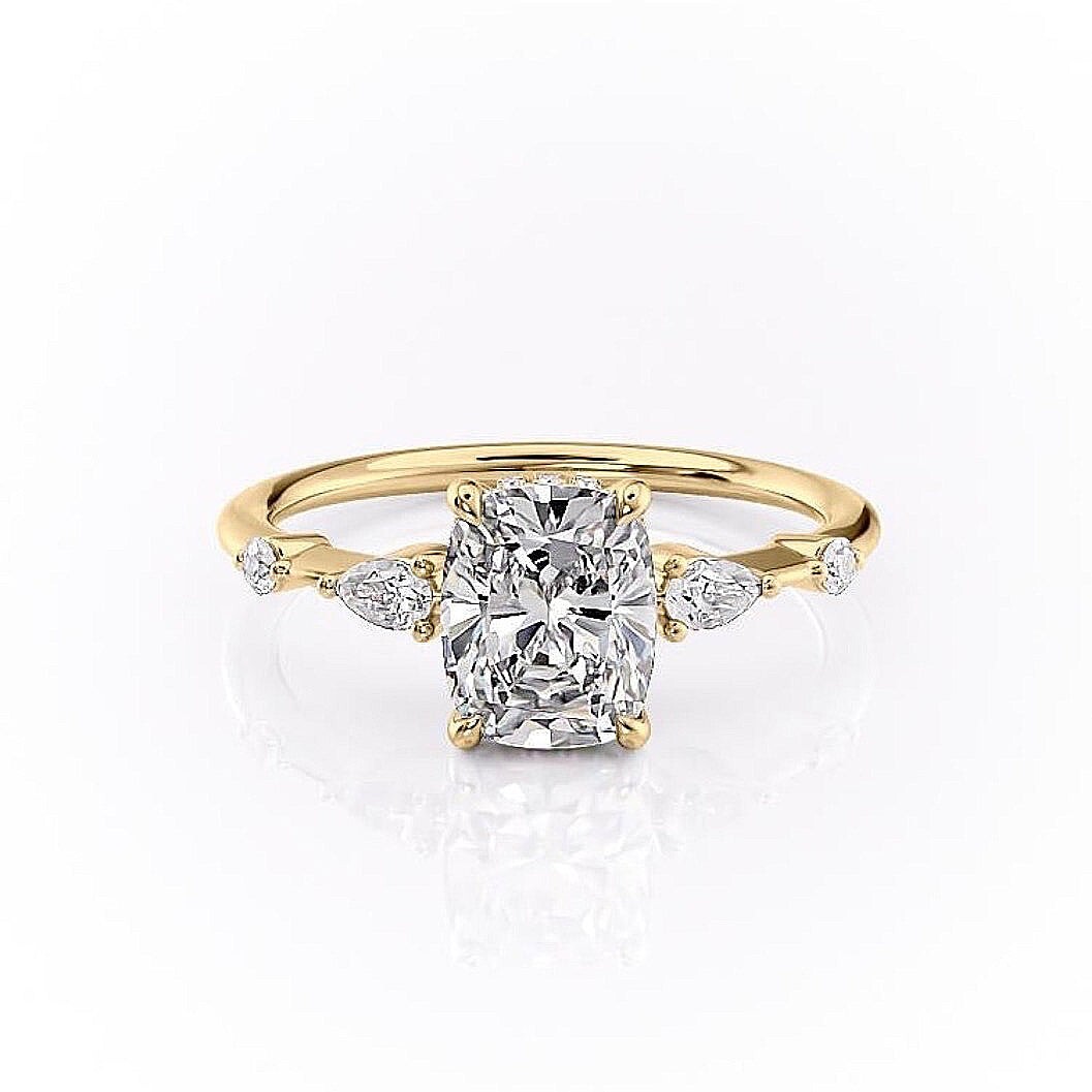 Pre-owned Ring 2 Carat Elongated Cushion Moissanite Diamond Nature Inspired Engagement  In Yellow