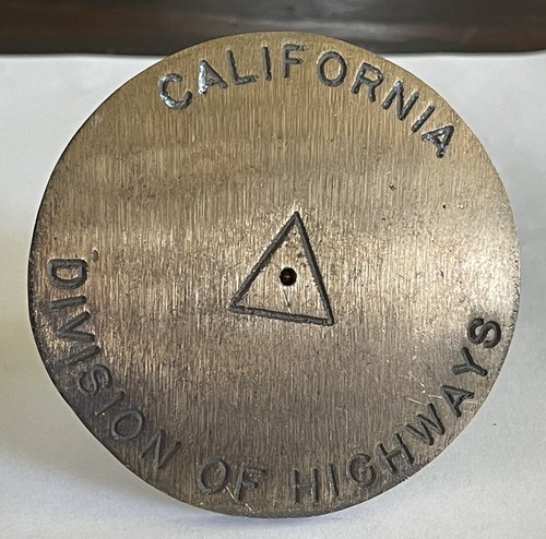 Vintage California Division of Highways Survey Marker, 3 1/2”, Bronze