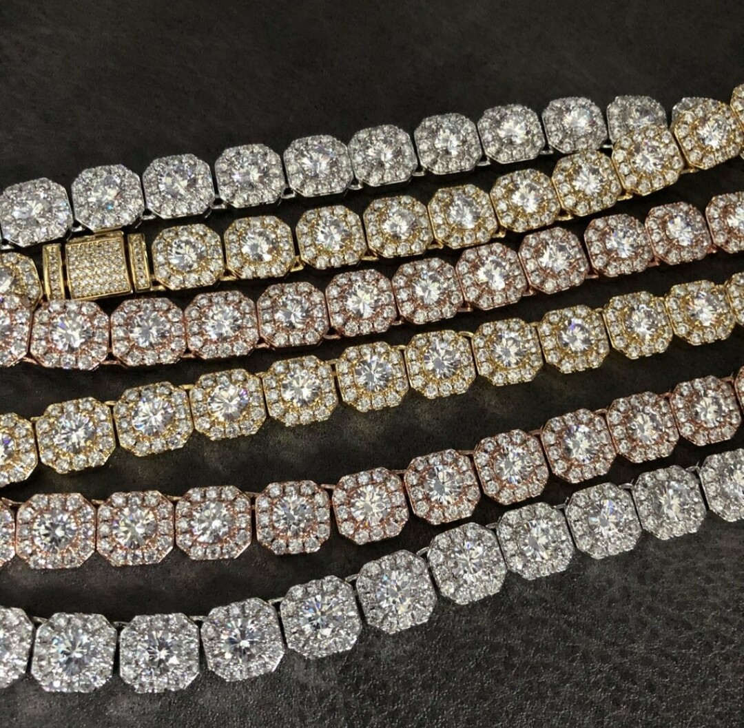 Pre-owned Online0369 Mens 11 Mm X 20" Cluster Tennis Chain 16.48ct Rd Simulated Diamond Halo Necklace In White