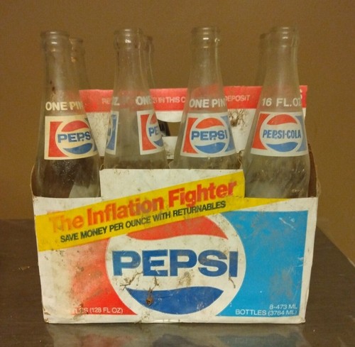 Pepsi-Cola 8 Swirl Glass Design Bottles In Original