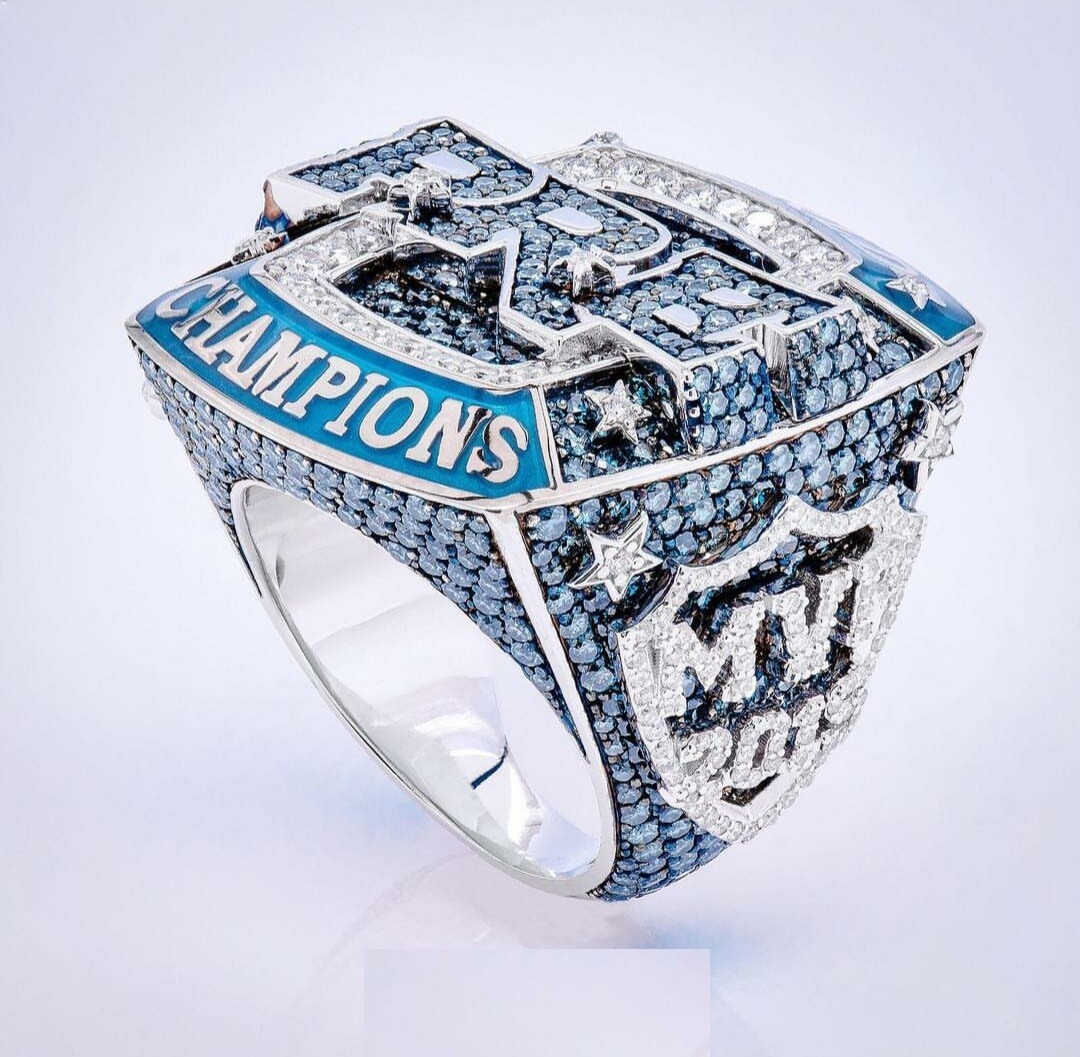 Pre-owned Online0369 Men Customized World Champions Name Ring Rd Blue Topaz Cubic Zirconia Silver In Yellow