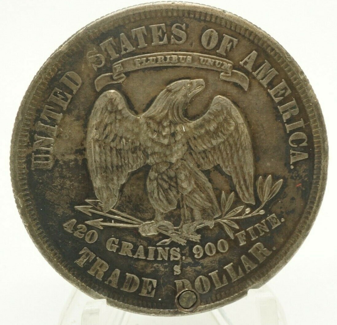1877 S Trade Dollar Nice Detail XF+ Plugged / Great Coin See Photos!