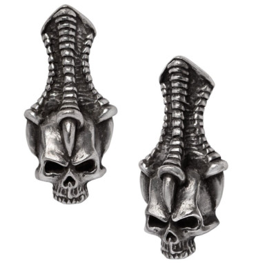 Alchemy Gothic The Trophy Earrings Skull Dragon Claw Surg Posts Pair E483 NWT