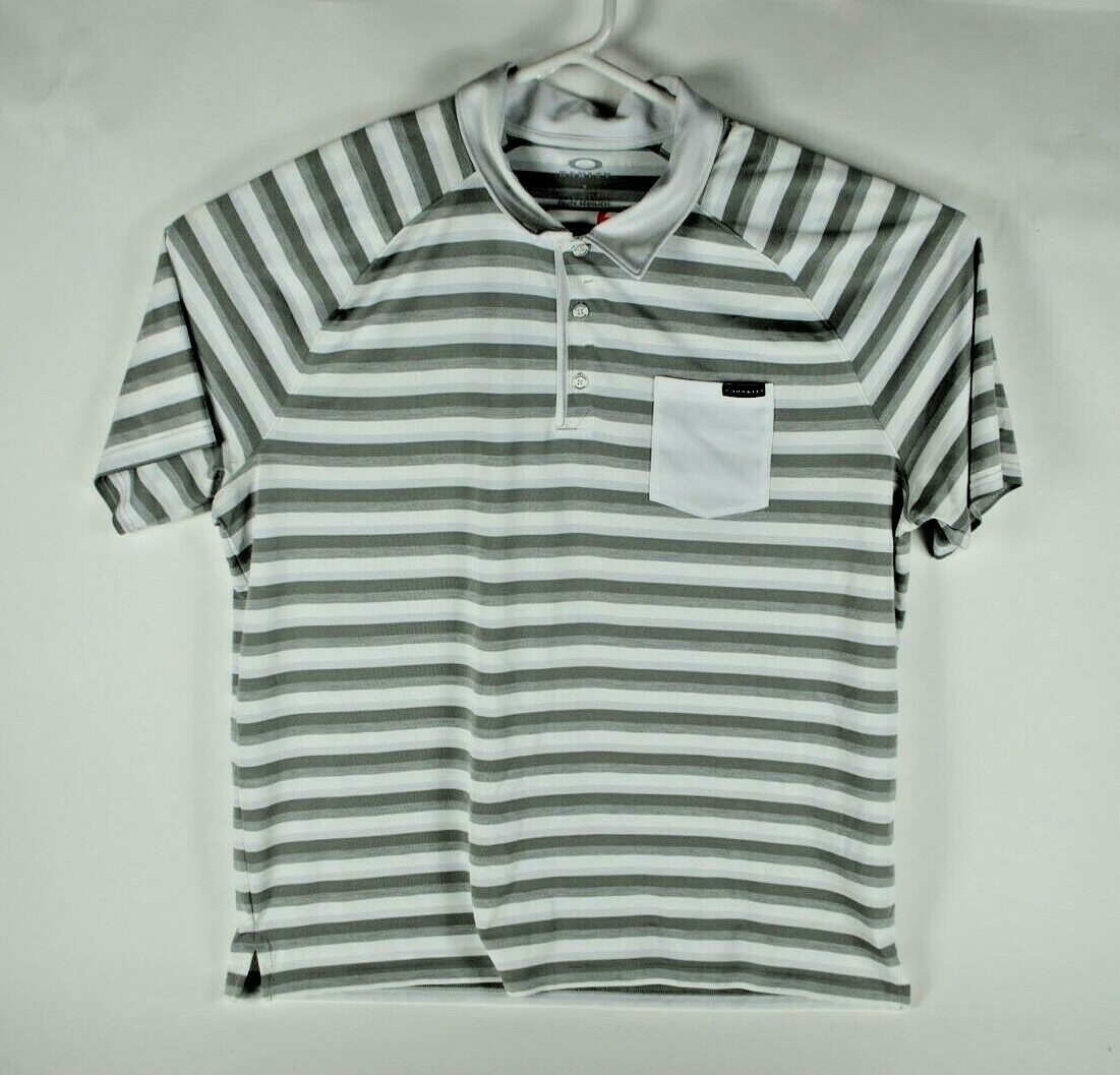 Oakley Fade Polo Shirt Striped  Logo Hydrolix Size XXL White Gray Pocket - Picture 1 of 6