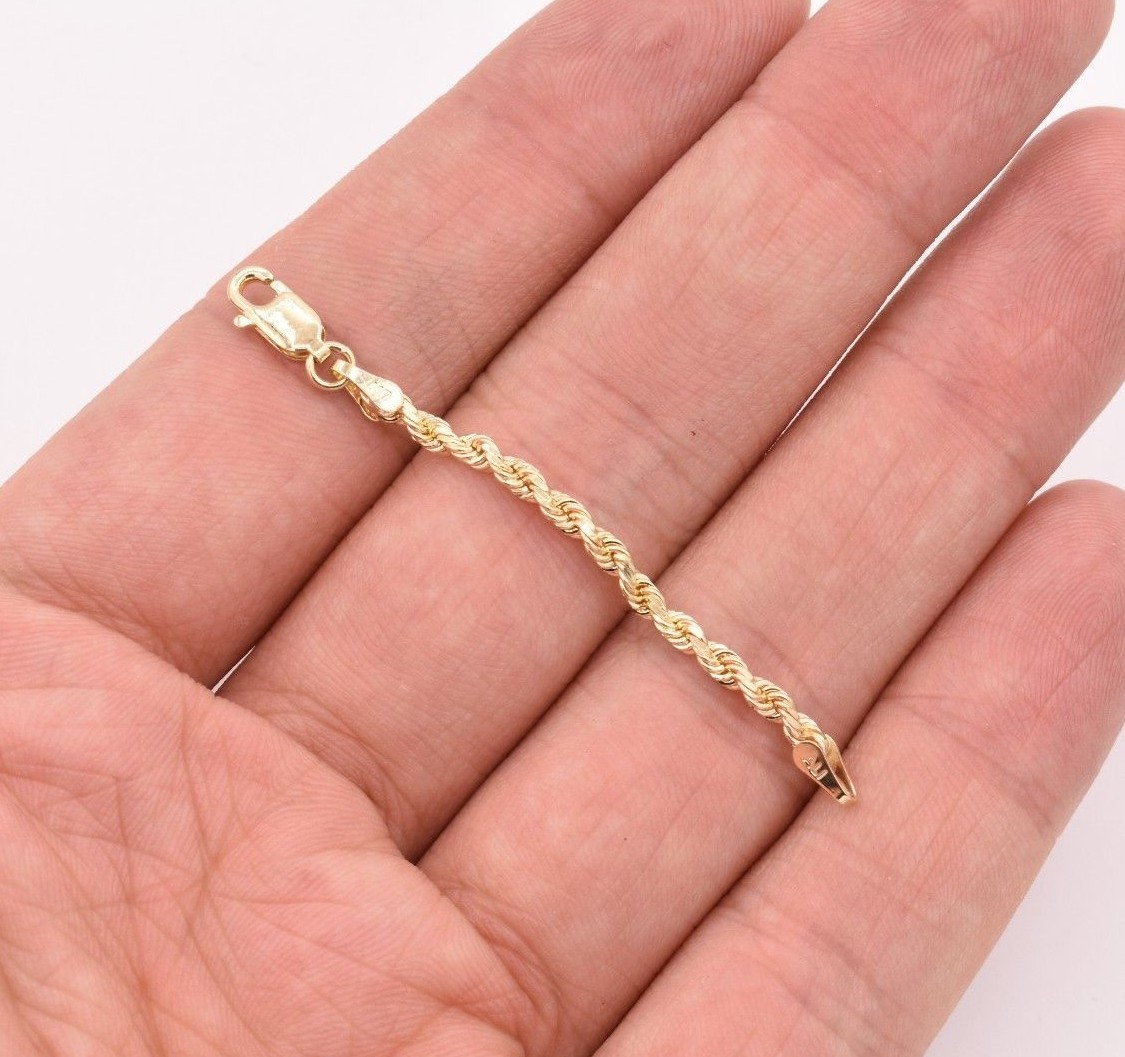 2.5mm Diamond Cut Rope Chain Extender Necklace Pendant Real 10K Yellow