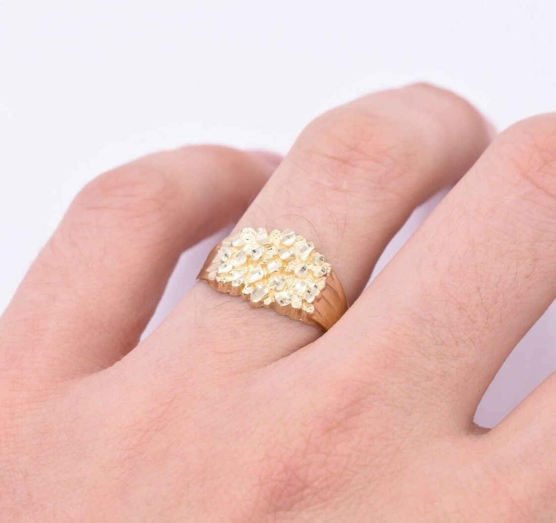 Pre-owned Bayam Unisex Nugget Oval Ring Real Solid 10k Yellow Gold All Sizes