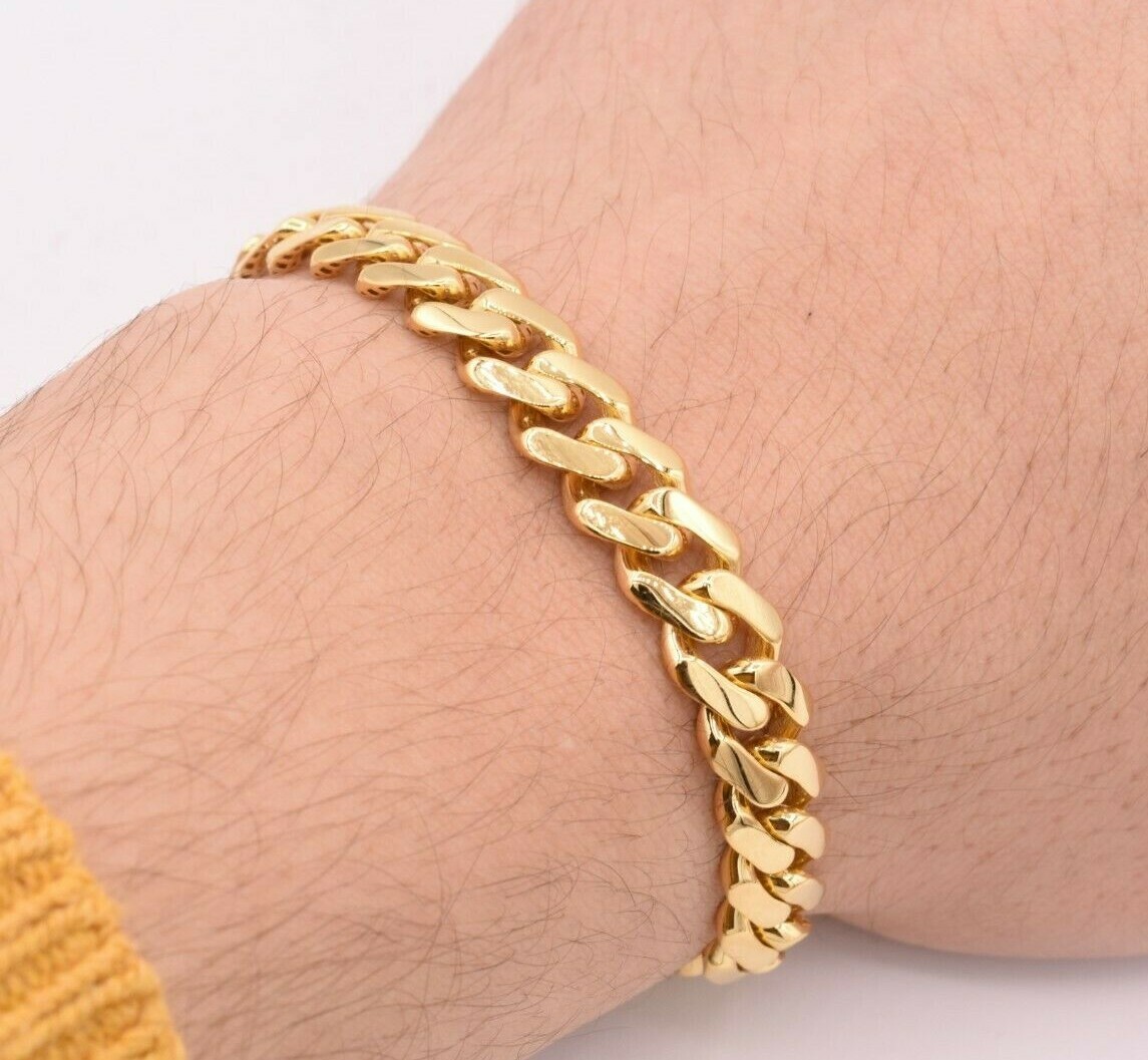 9mm Miami Cuban Royal Link Bracelet Plain Shiny Box Clasp Real 10K
